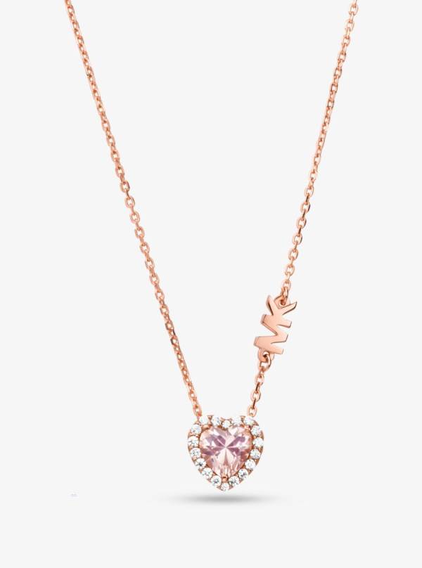Damske Náhrdelník Michael Kors 14K Rose Gold-Plated Sterling Silver Pavé Heart Ruzove Zlate - Šperky Michael Kors Nejlevnejsi | FAOKP-9751